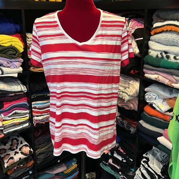 🪷 striped v neck tee. Large - Picture 1 of 5